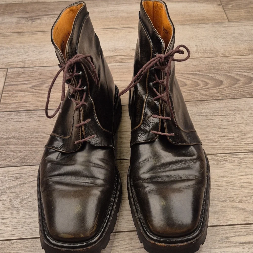 BALLY Italy Campos Dark Brown‎ Leather Designer Mens Sz 9 E Combat Lace Up Boots